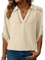 Johnny Collar Roll-up Sleeve Blouse (11)