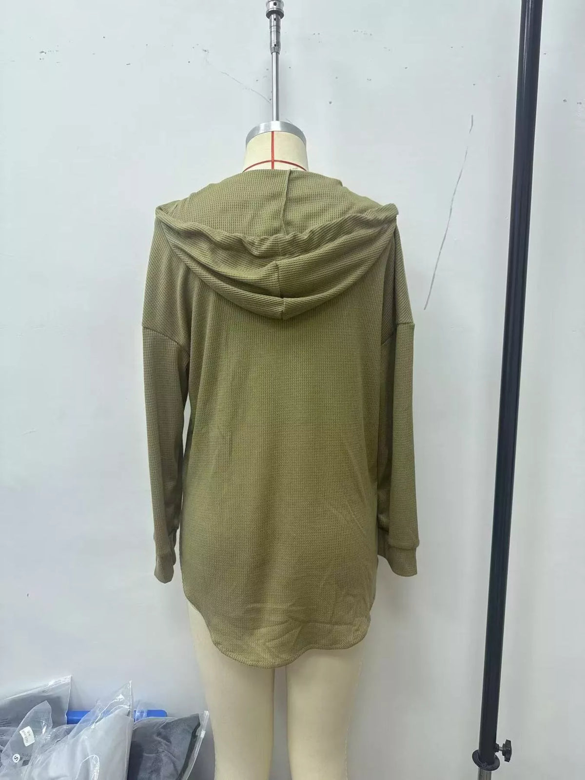 Drawstring Waffle Knit Hoodie (9)