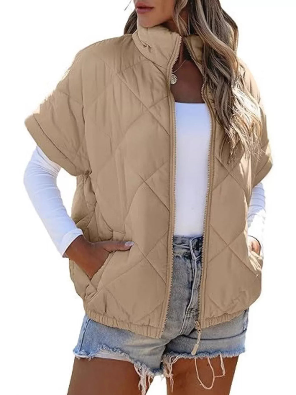 Quilted Zip Up Short Sleeve Winter Coat (14)