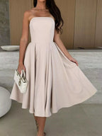 Strapless Ruched A-line Midi Dress