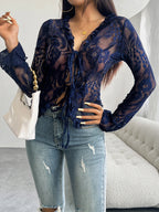 Tie Front Long Sleeve Lace Top (19)