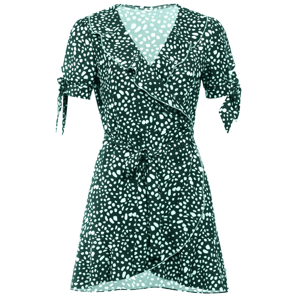 V-neck Short Sleeve Printed Skirt Dress photo 8