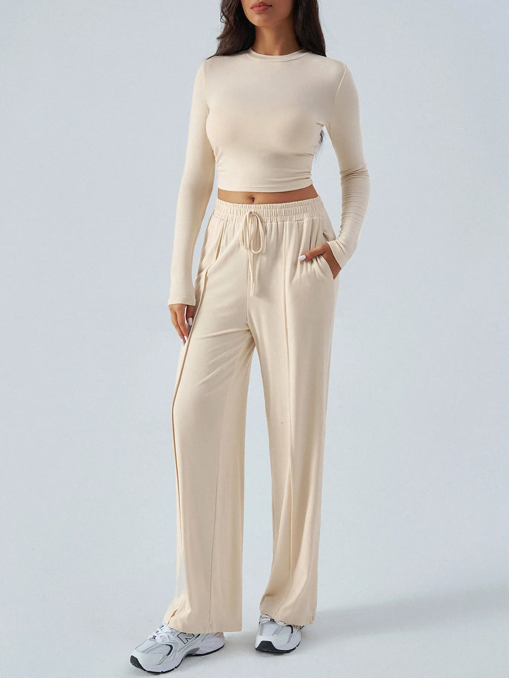Round Neck Long Sleeve Top Pants Set (2)