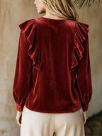Full Size Ruffled V-neck Long Sleeve Blouse Plus (3)