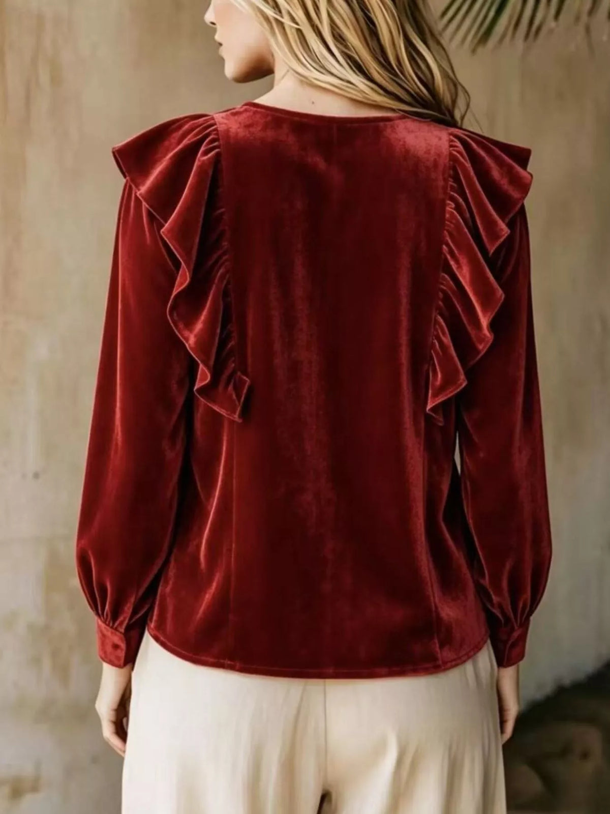 Full Size Ruffled V-neck Long Sleeve Blouse Plus (3)