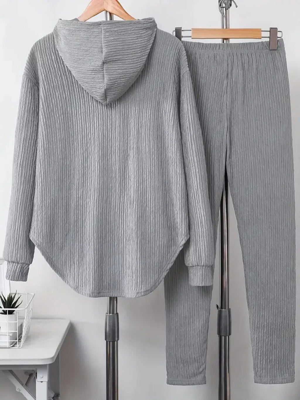 Textured Long Sleeve Hoodie Pants Set (20)