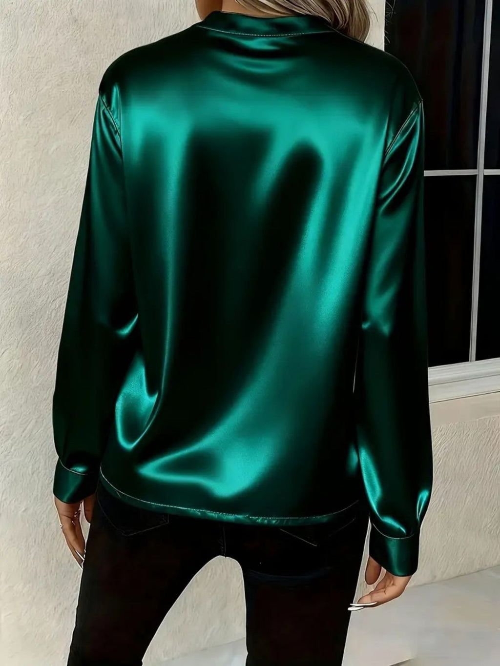 Satin Notched Long Sleeve Blouse (3)