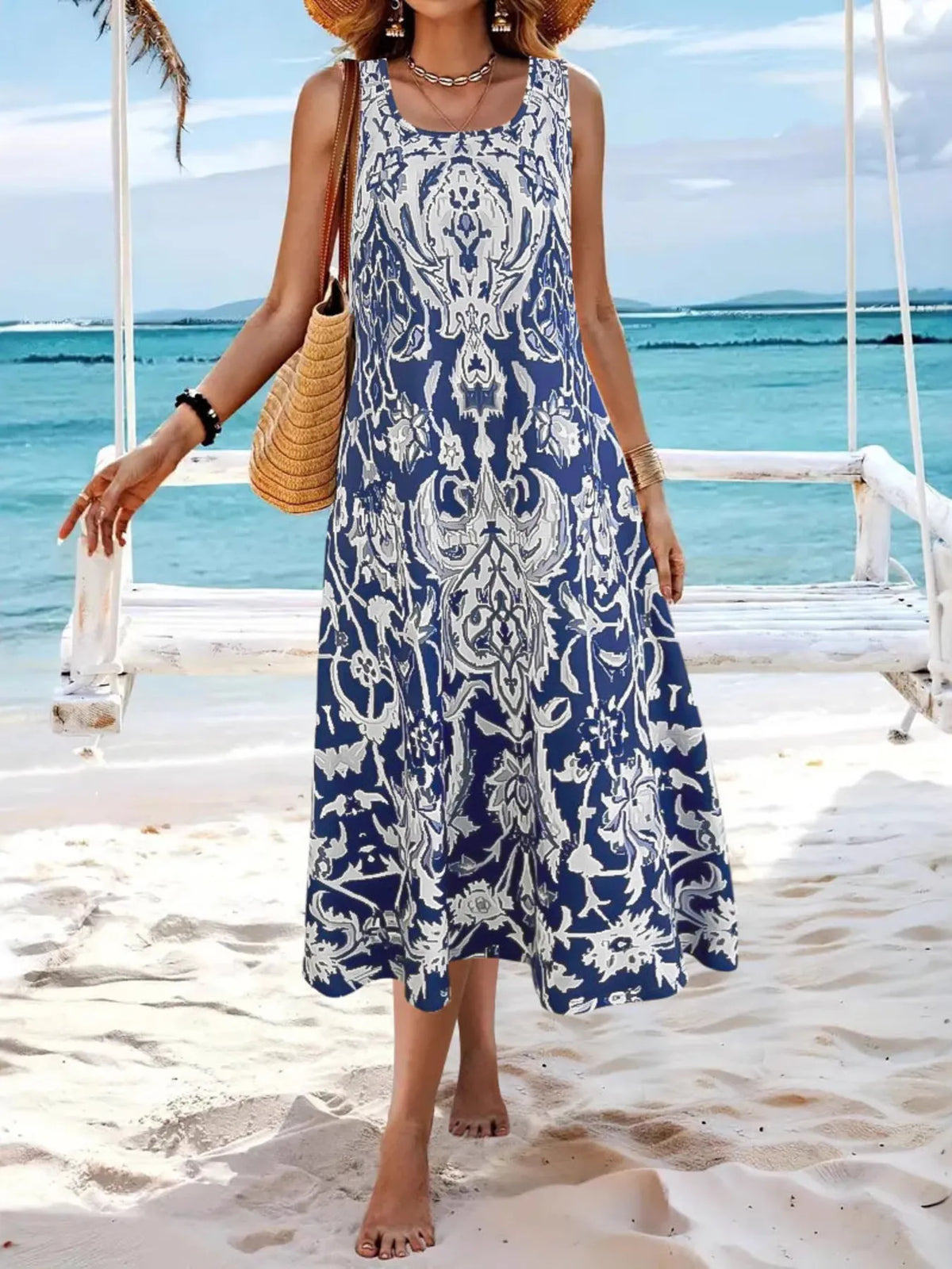 Printed Sleeveless Midi Dress (4)