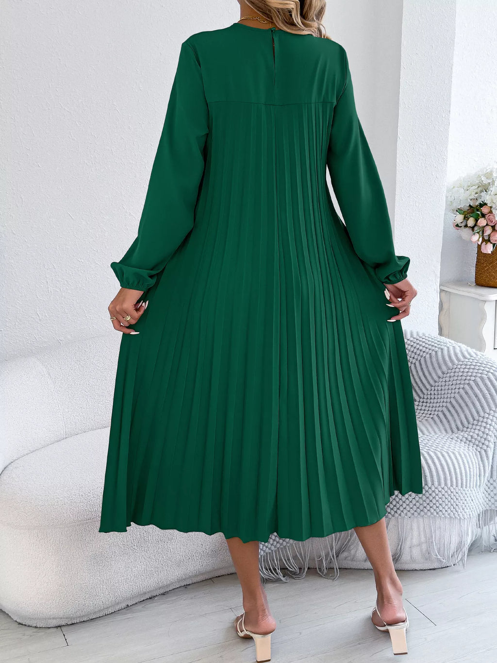Pleated A-line Midi Dress (10)