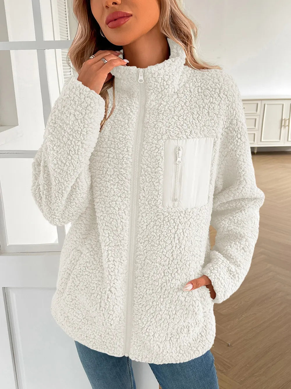 Zip Up Long Sleeve Fuzzy Jacket (10)