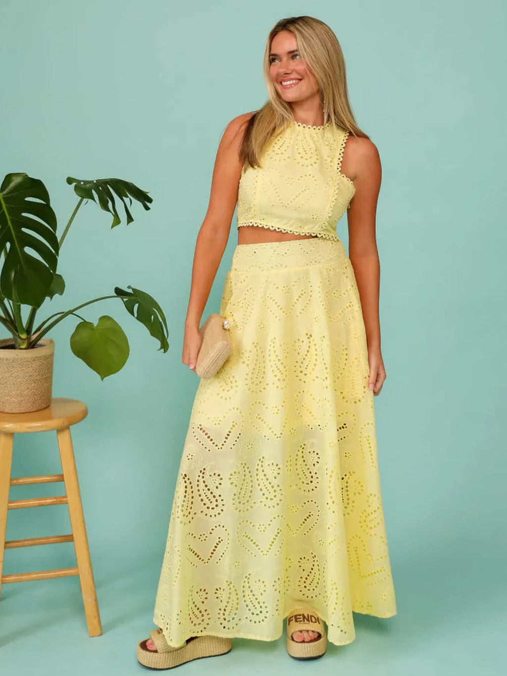 Eyelet Lace Top Maxi Skirt Set (9)