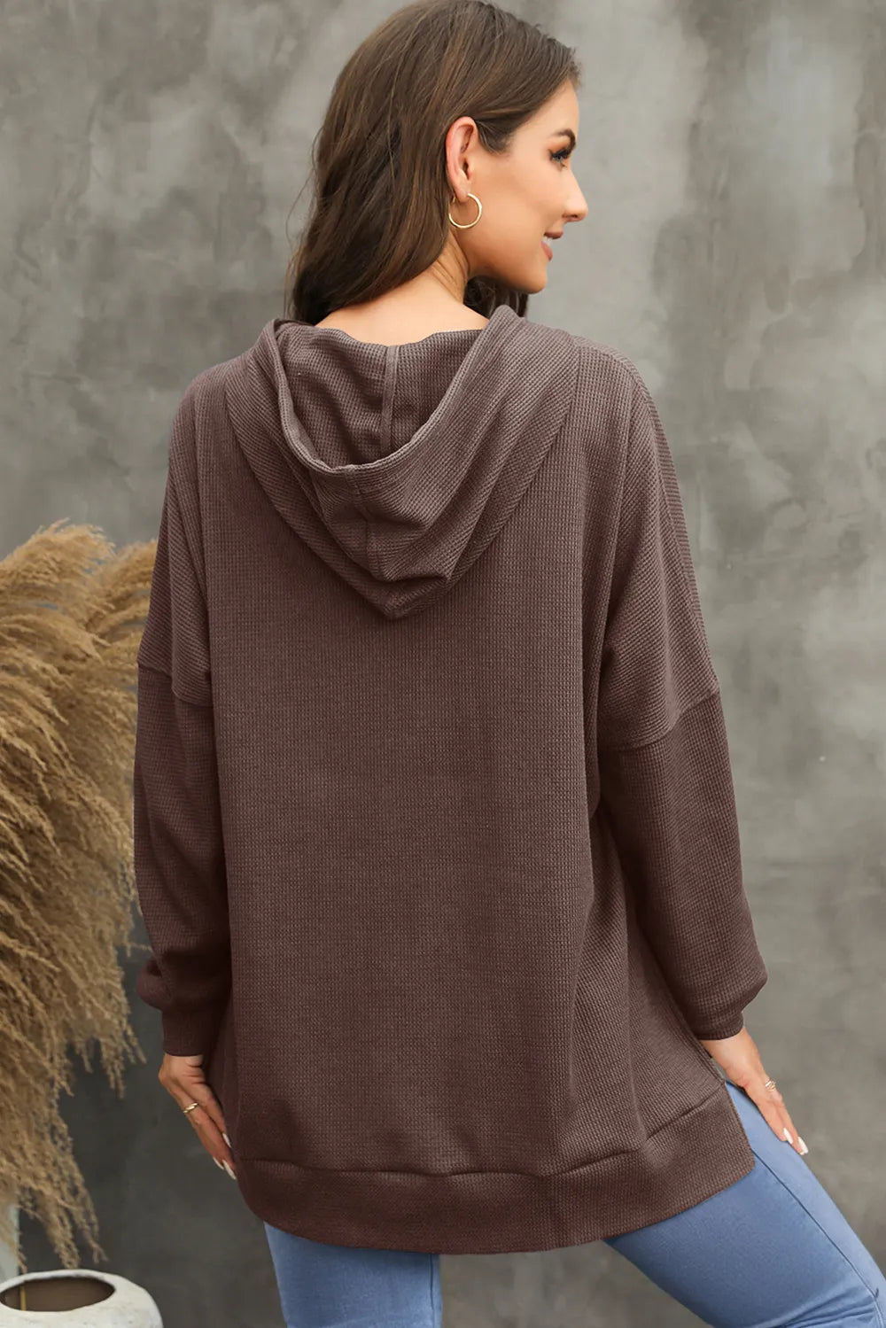 Waffle-knit Long Sleeve Hoodie (10)