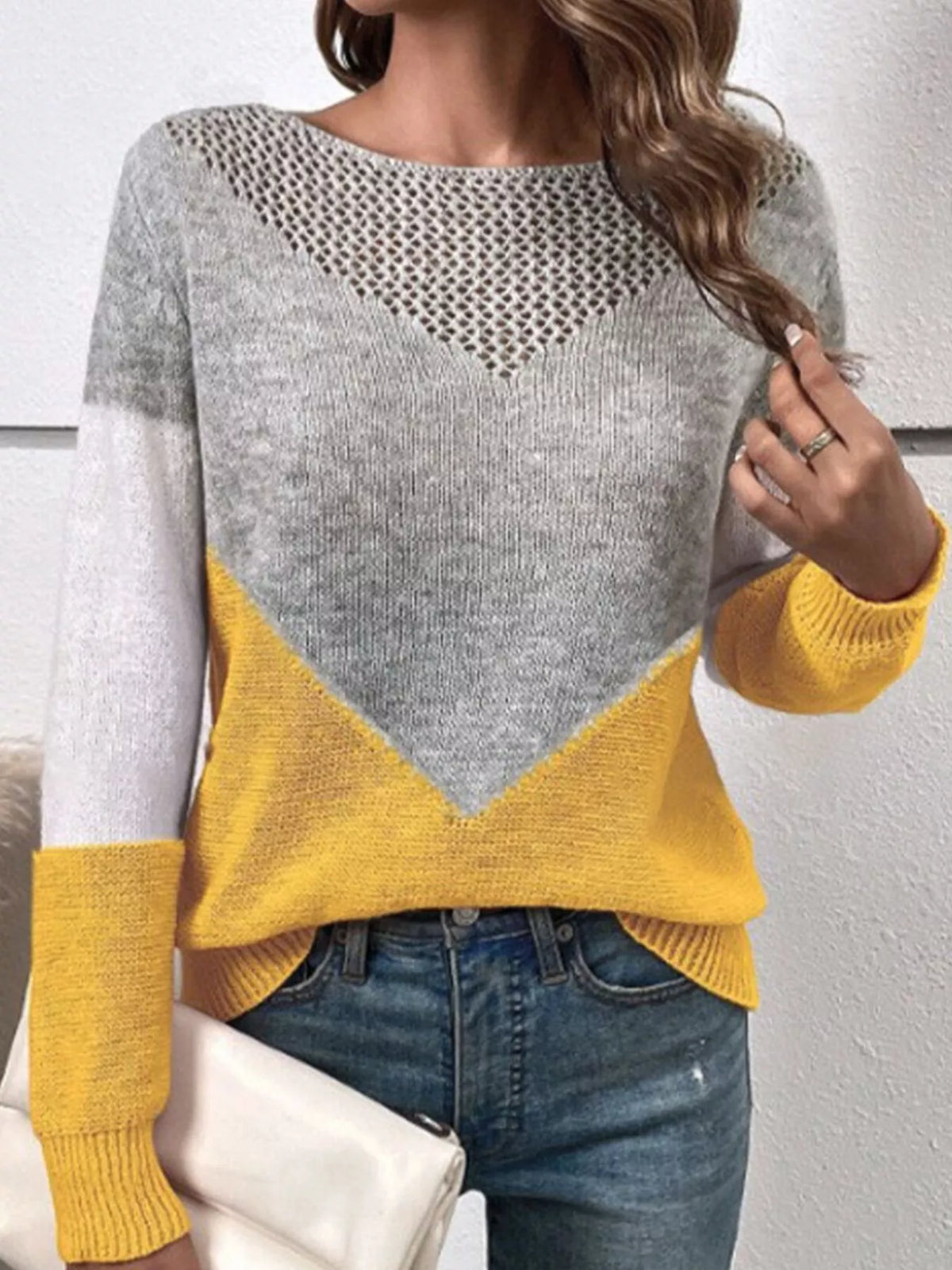 Openwork Block Long Sleeve Sweater (9)