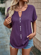 Full Size Decor Button Short Sleeve T-shirt Plus (19)