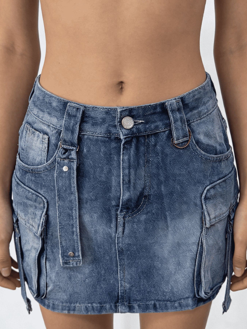 Washed Cargo Denim Skirt (15)