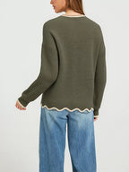 Contrast Trim Scalloped Hem Ribbed Knit Sweater (7)