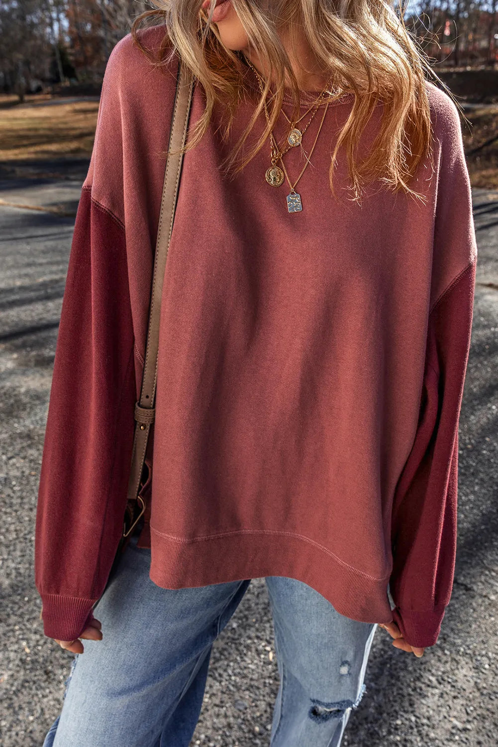 Contrast Round Neck Long Sleeve Sweatshirt (7)