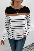 Striped Round Neck Long Sleeve T-shirt (4)