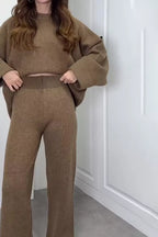 Dropped Shoulder Knit Sweater Wide Leg Pants Set (8)