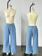 Full Size High-waisted Wide-leg Ruffle Hem Jeans Plus (2)