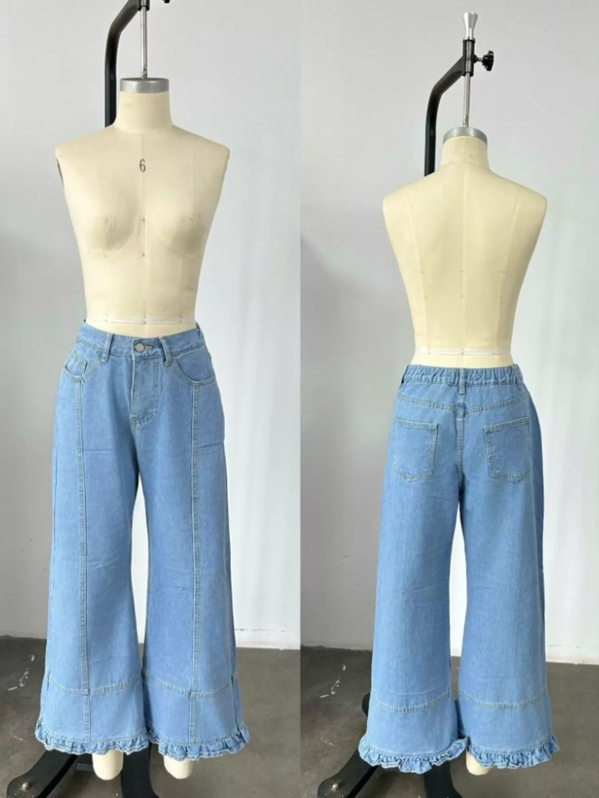 Full Size High-waisted Wide-leg Ruffle Hem Jeans Plus (2)