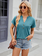 Decorative Button Notched Short Sleeve T-shirt (3)