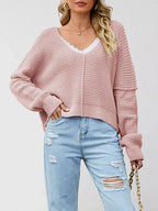 Waffle Knit Dropped Shoulder Sweater (9)
