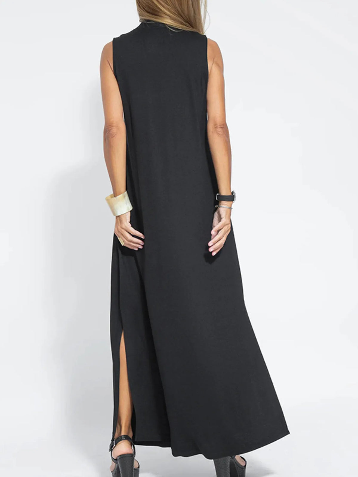 Full Size V-neck Sleeveless Maxi Dress Slit Plus (11)