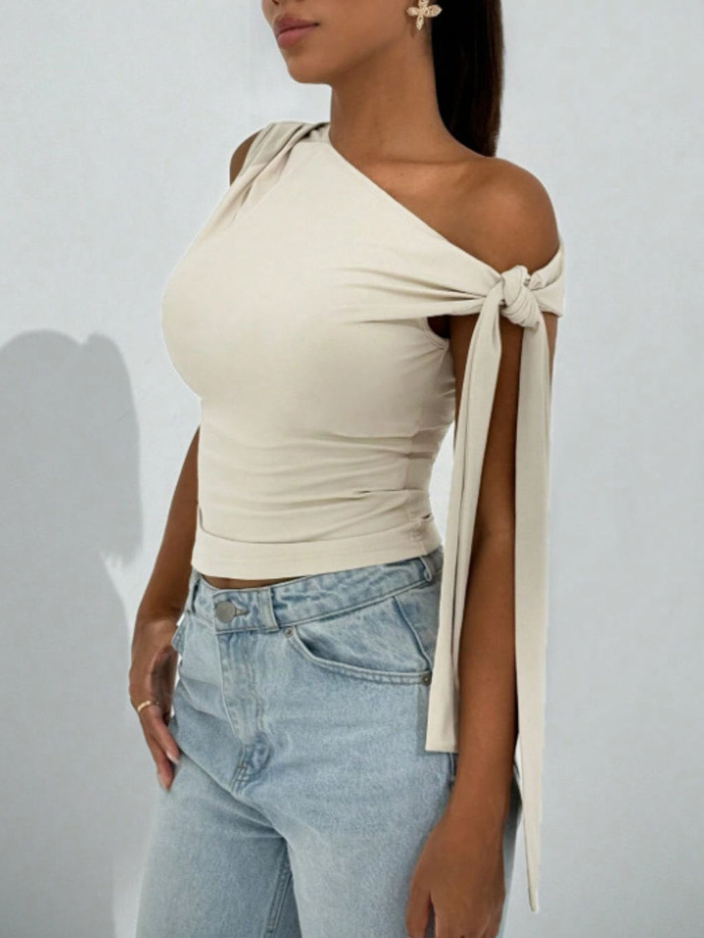 One-shoulder Tie Detail Top (6)