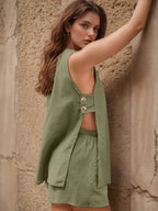 Full Size Button Up Top Shorts Set (15)
