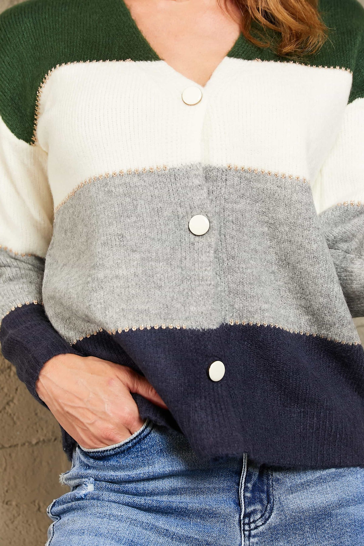 Block V-neck Button Down Cardigan (5)