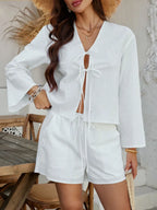 Double Tied V-neck Top Shorts Set (12)
