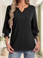Full Size Notched 3/4 Sleeve Top Plus (6)