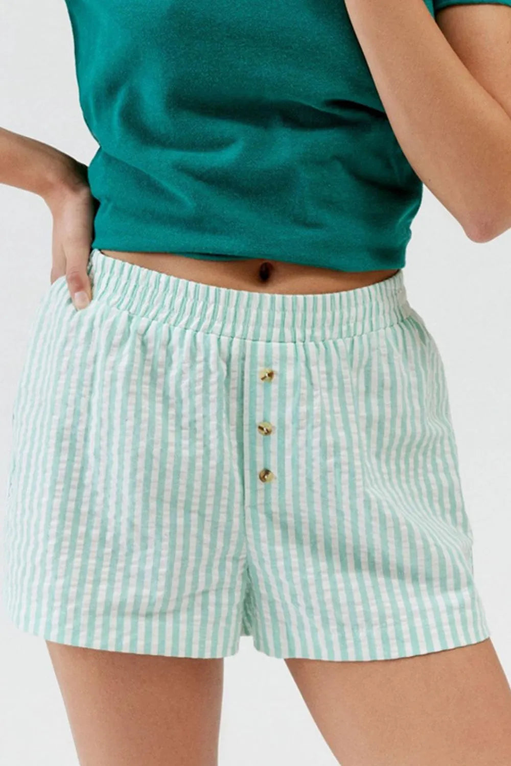 Striped Elastic Waist Shorts (4)