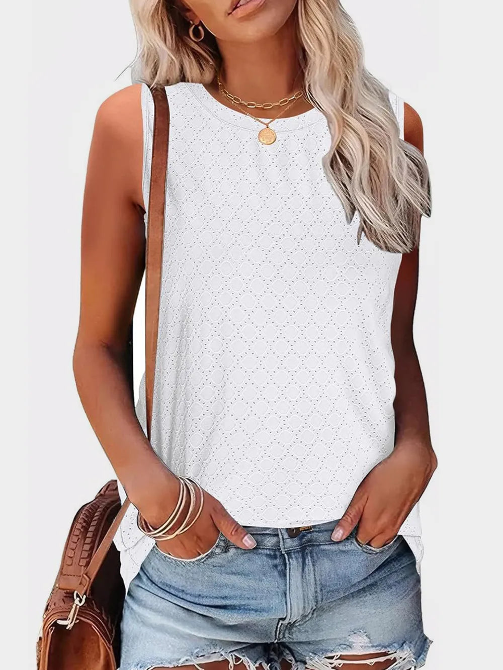 Eyelet Round Neck Tank (24)
