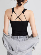 Crisscross Scoop Neck Wide Strap Cropped Tank Chest Pads (4)