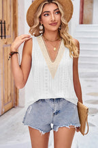Eyelet V-neck Wide Strap Tank (6)