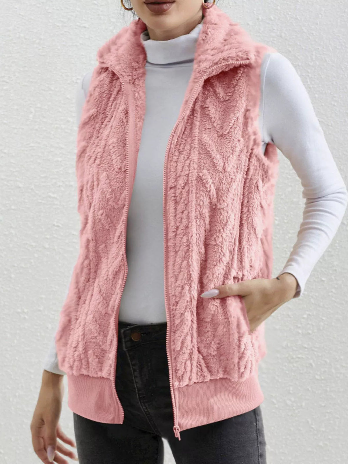 Full Size Cozy Faux Fur Zip-up Vest Coat Plus (13)