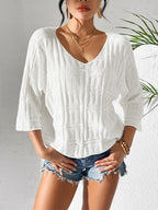 V-neck Three-quarter Sleeve Knit Top (5)