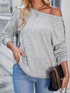 Boat Neck Ribbed Knit T-shirt