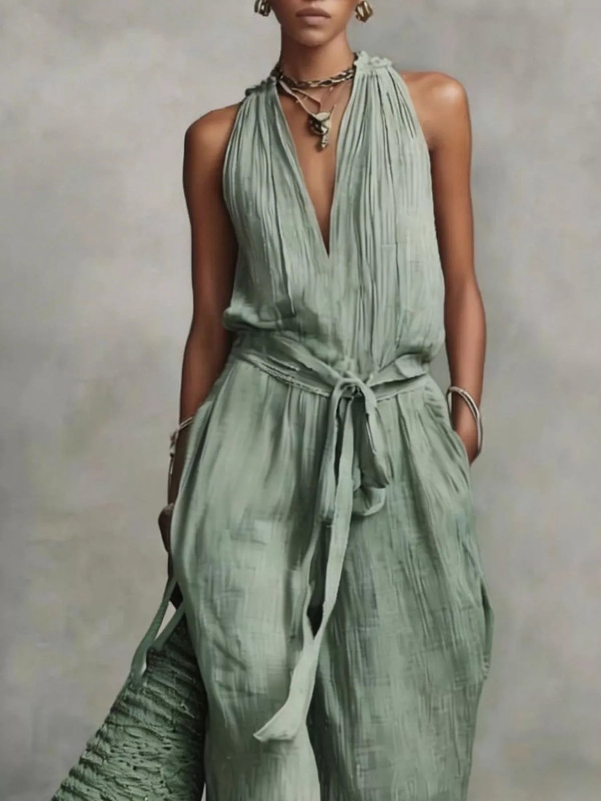 Sleeveless Wide-leg Jumpsuit Tie-waist (6)
