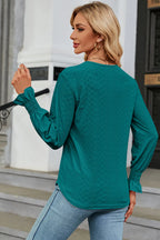 V-neck Flounce Sleeve T-shirt (15)