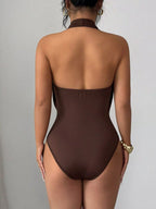 Halter Neck Ruched Ring Detail Bodysuit (4)