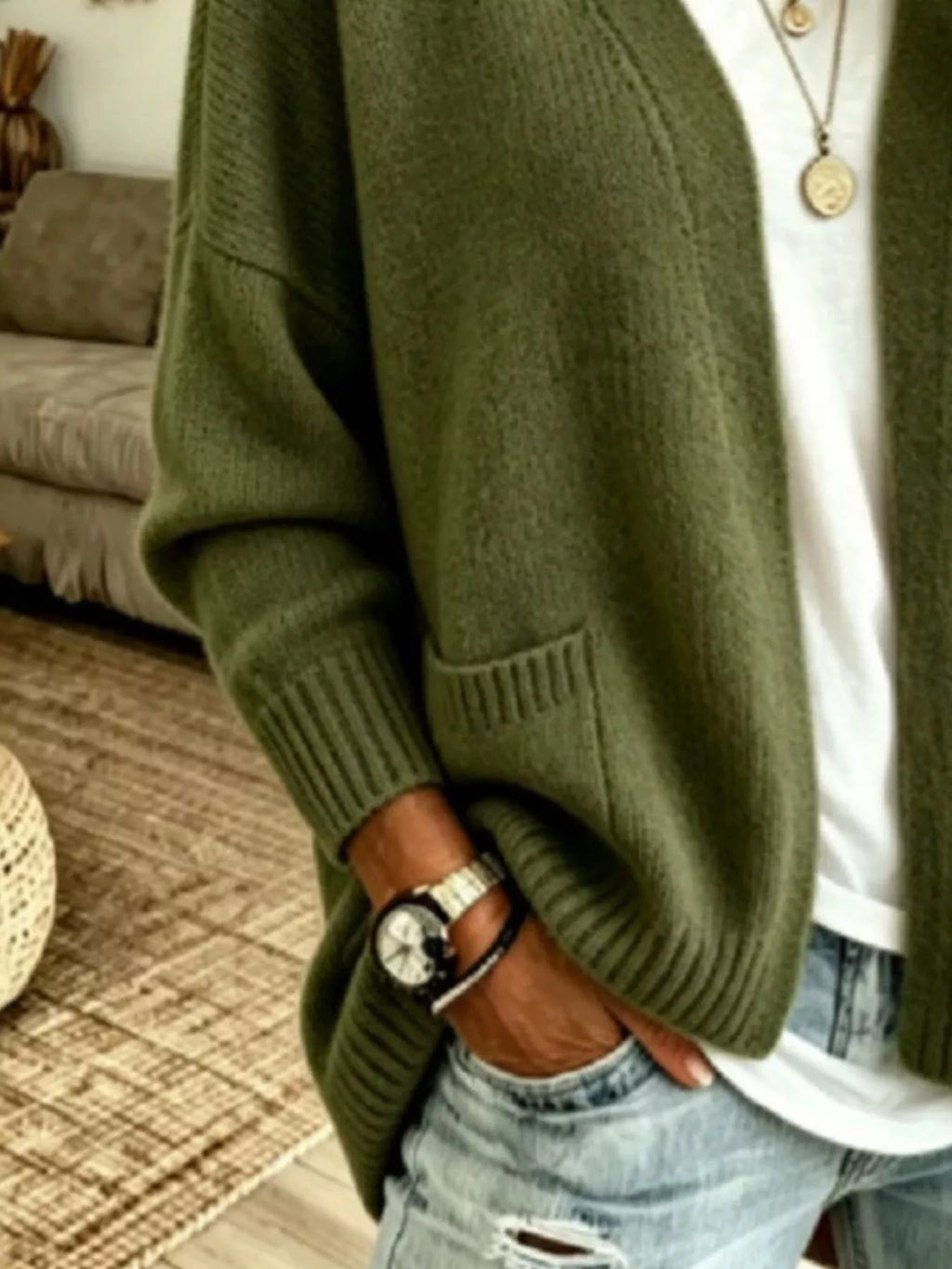 Open Front Knit Cardigan Pockets (7)