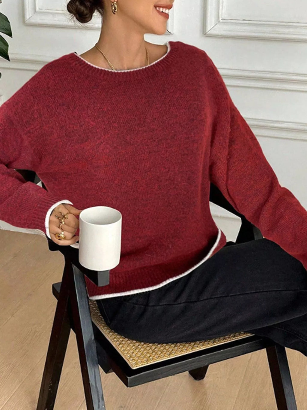 Back Bowknot Decor Round Neck Sweater (4)