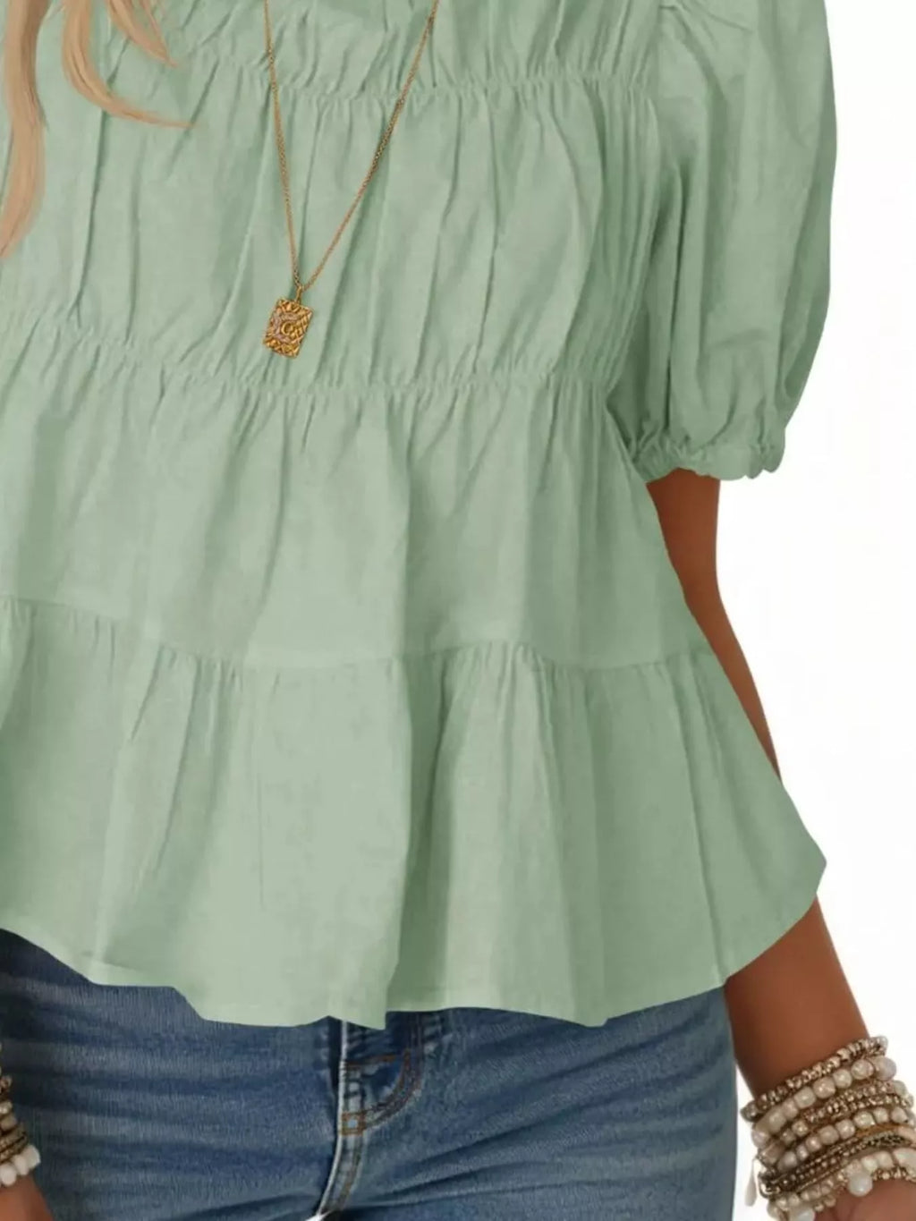 Ruched Tiered Puff Sleeve Blouse (21)