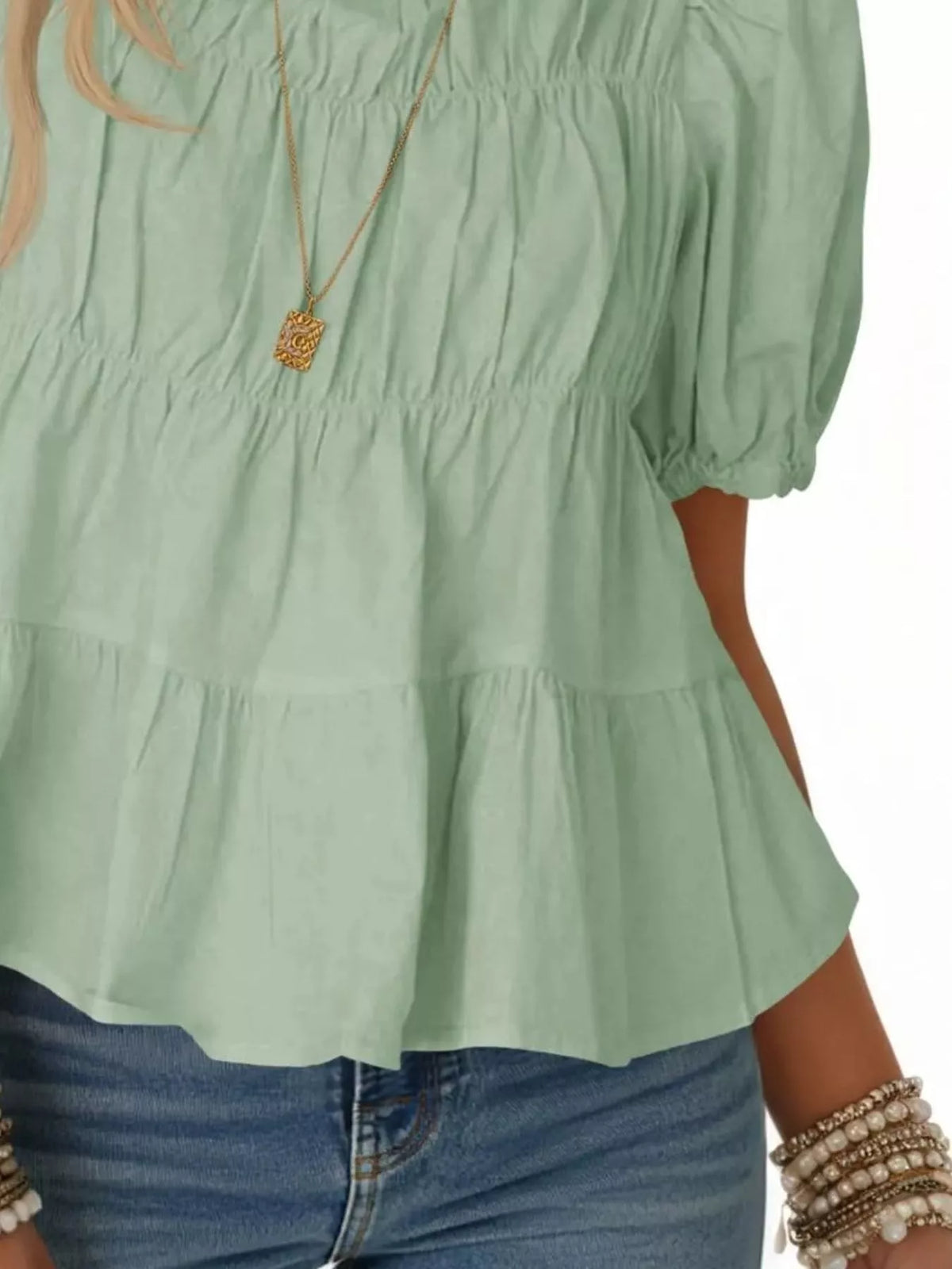 Ruched Tiered Puff Sleeve Blouse (21)