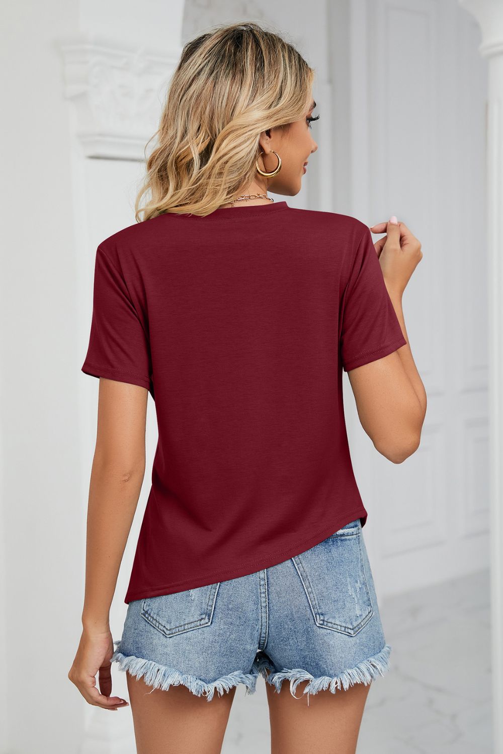 Ruched Hem Detail Crewneck T-shirt (6)