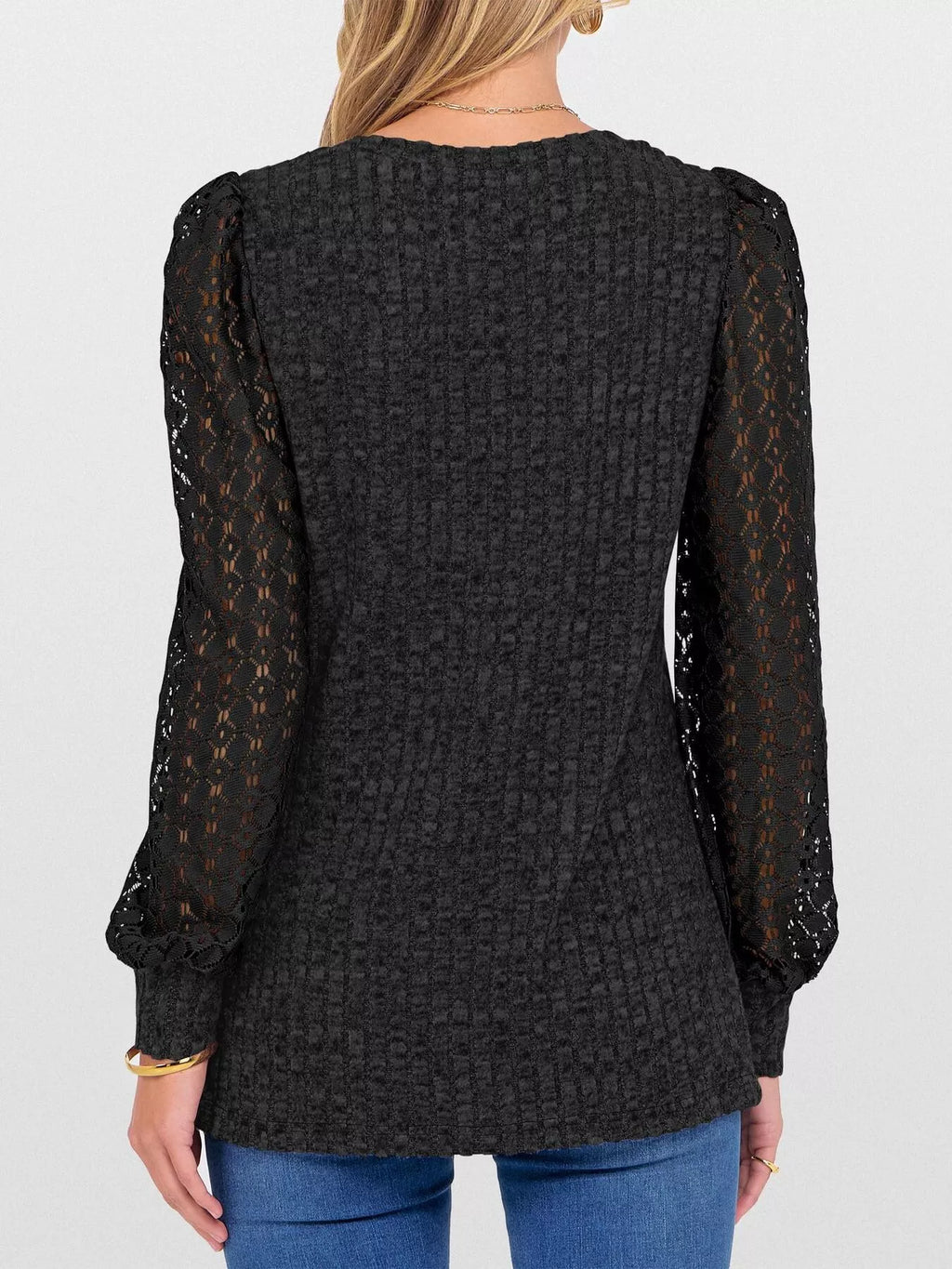 Lace Sleeve V-neck T-shirt (13)