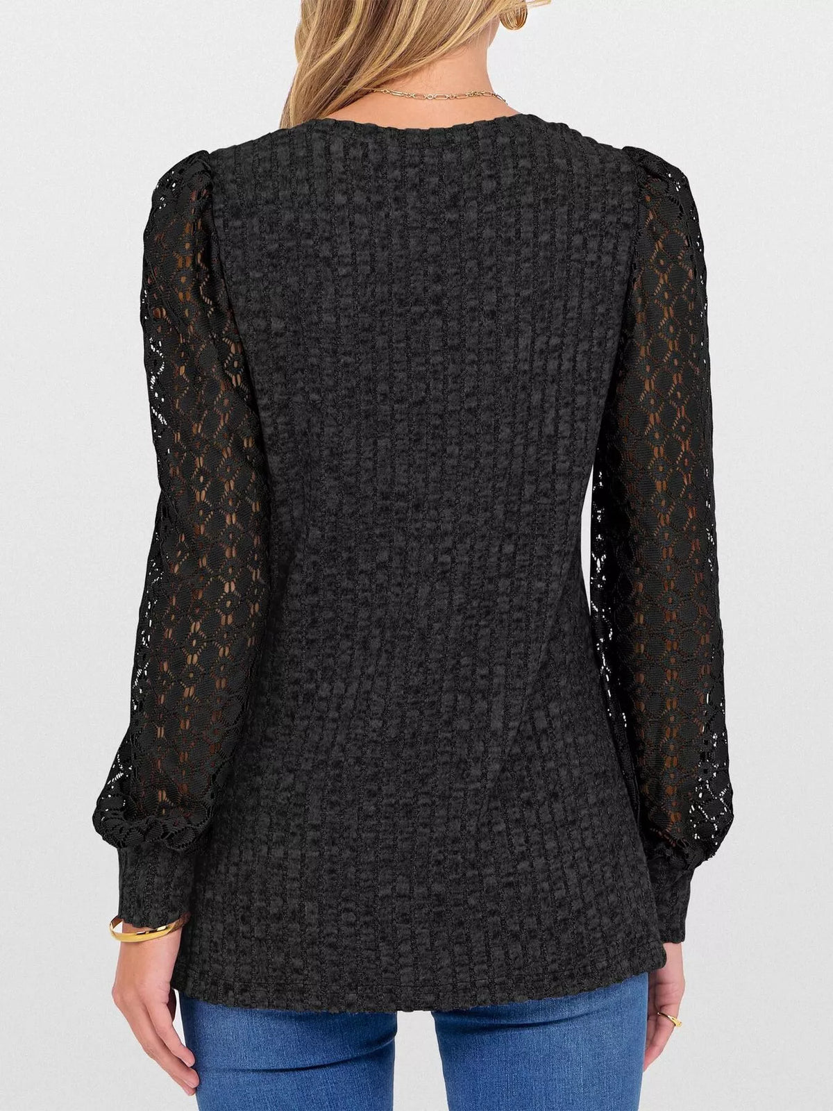 Lace Sleeve V-neck T-shirt (13)